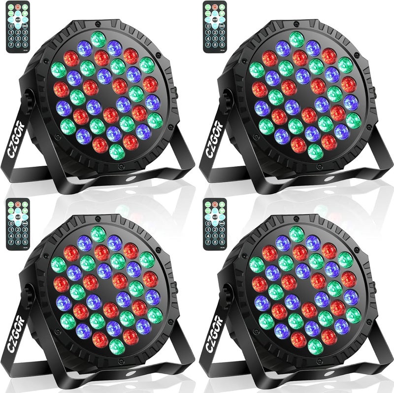 Czgor LED Stage Lights 4Pack - 36W RGB DJ Par Lights with Sound Activated Auto Play by Remote & DMX Control Uplights for Events Wedding Party Club Christmas Party Lighting - Image 1